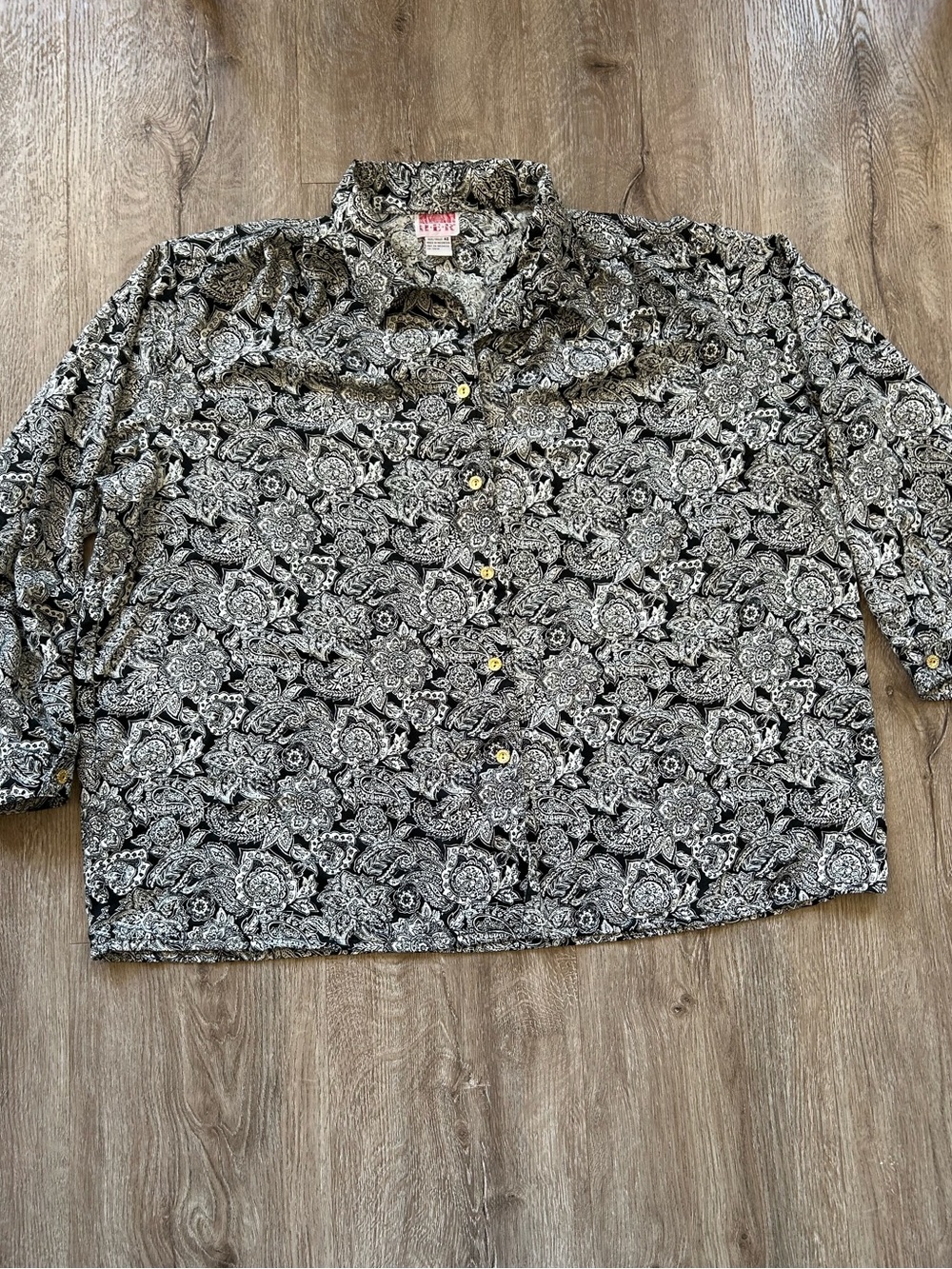 Vintage Black & White Paisley Button-Up Top